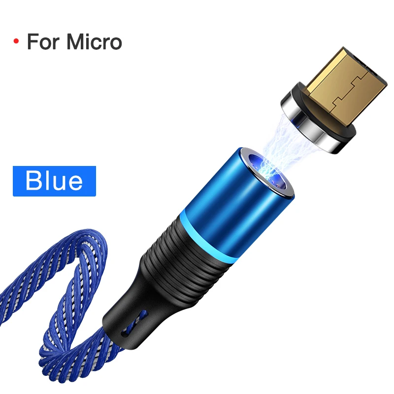Cafele новейший светодиодный QC3.0 Магнитный USB кабель для IPhone Micro USB кабель type C плетеный кабель зарядное устройство для samsung Xiaomi - Цвет: Blue for Micro