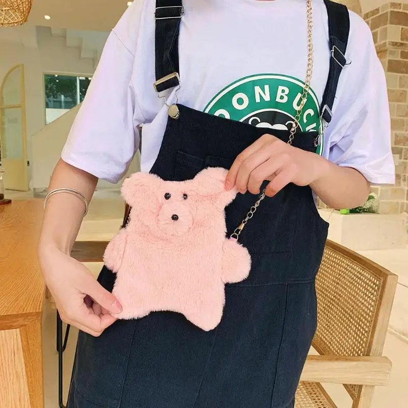 Best Hot Sale Handbags Classic Delicate Cute Girl Chain Bags Women Travel Plush Bear Purse Winter Shoulder Crossbody Bag Shopping