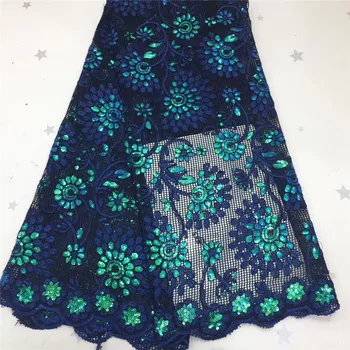 

2020 green 5Yard Soft Hand Cut Elegant African French Lace Fabric Shiny Wedding Nigeria Ghana Celebration Dress With Sequins