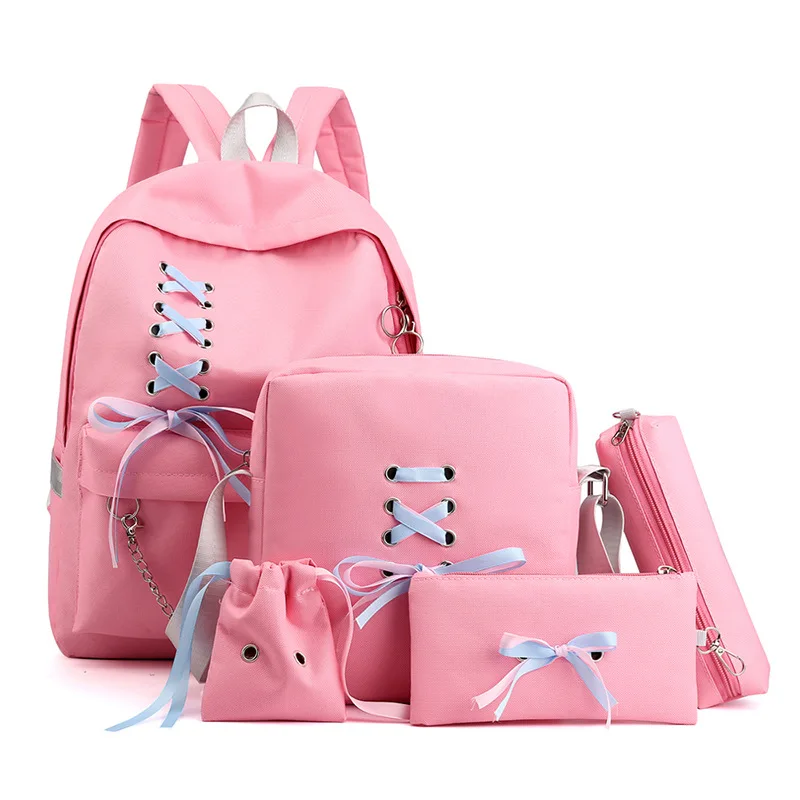 Модные Для женщин рюкзак 3 шт./компл. школьные сумки для девочек подростков парусиновый принтованный рюкзак повседневный женский рюкзак для путешествий леди мочила - Цвет: pink set