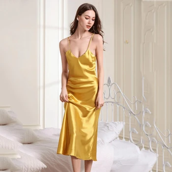 

Women Nightdress Intemate Lingerie Sexy Long Sleep Dress Satin Rayon Sleepwear Solid Nightie Nightgown Loose Nightwear Bath Gown