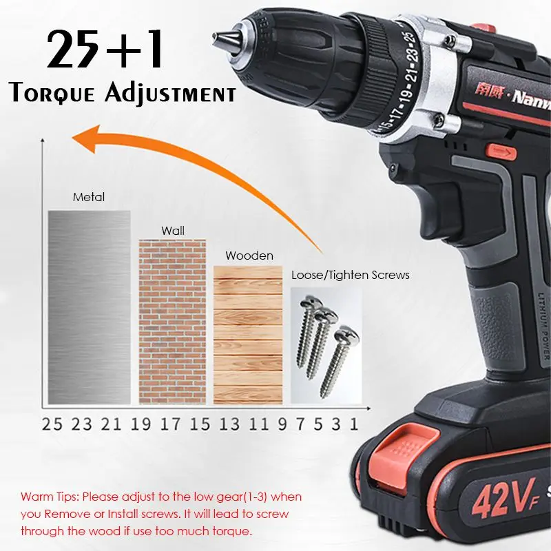 Double Speed Cordless Drill Electric Drill 2* 42V