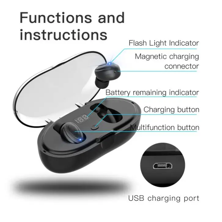 TWS 5.0 Bluetooth Stereo Earphone Wireless Earphones Earphones 3300mAh LED Smart Power Bank Phone Holder