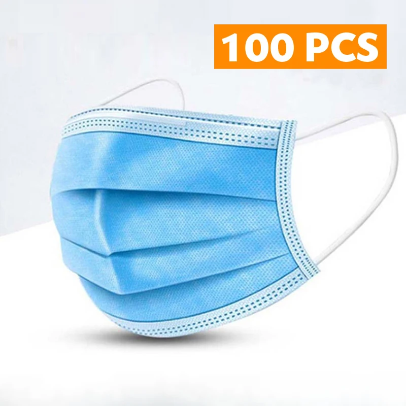 

100PCS 3 Laye Mask dust protection Masks Disposable Face Masks Elastic Ear Loop Disposable Dust Filter Safety Mask
