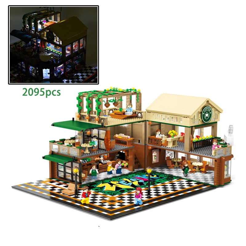 

2095pcs Idea City Street View with LED USB Light Casual Coffee Shop House Building Blocks Bricks Model Set Toys Legoinglys City