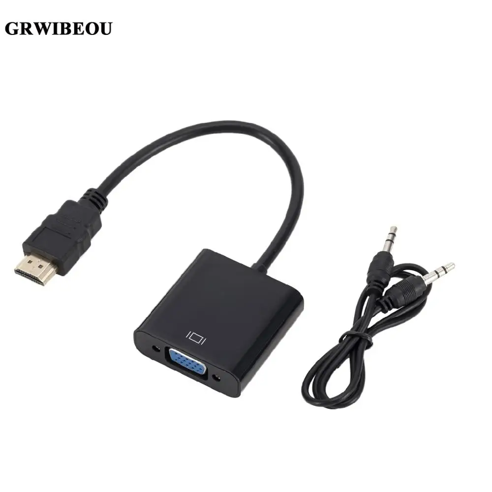 Grwibeou HDMI to VGA Adapter Cable Male To Female HDMI TO VGA Converter Adapter 1080P Digital to Analog Video Audio For Tablet