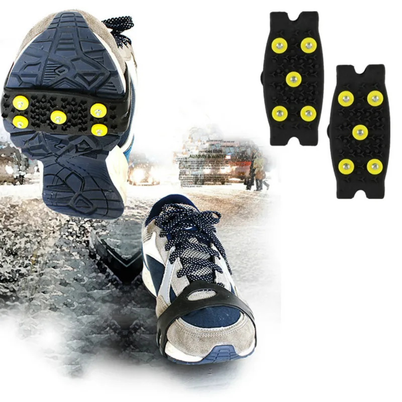 1 Pair 5-Stud Snow Ice Claw Climbing Anti Slip Spikes Grips Crampon Cleats Shoes Cover for Women Men Boots Cover Size 35-43 ice gripper spike climbing crampons