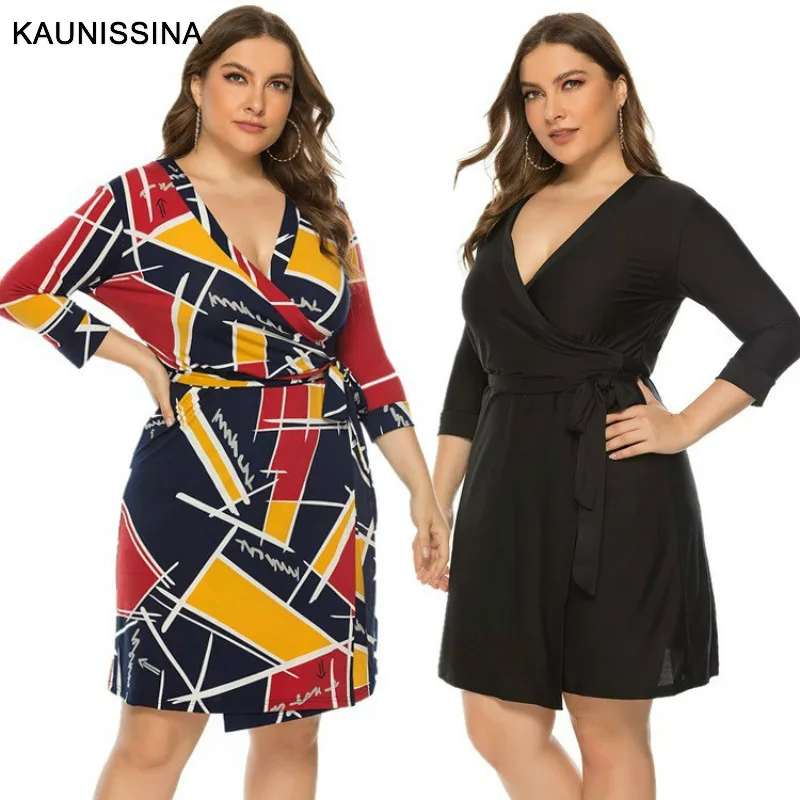 KAUNISSINA размера плюс коктейльное платье модное короткое платье для вечеринки с v-образным вырезом 3/4 рукав халаты коктейльные платья для встречи выпускников
