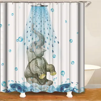 

Elephant shower curtain waterproof mildew polyester fabric bathroom shower curtain for home decoration