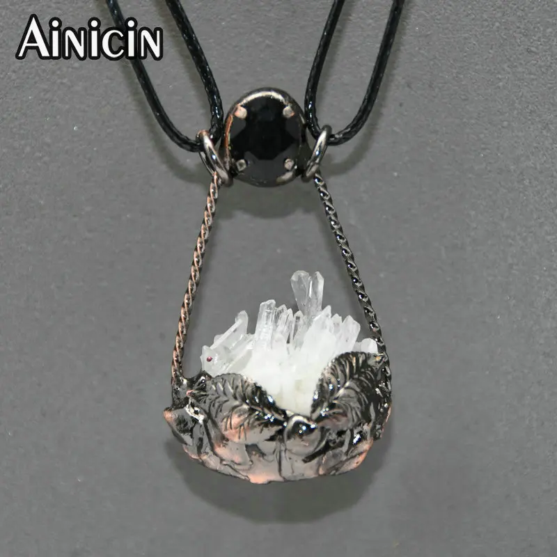 

Natural Crystal Cluster Whtie Quartz Flower Basket Shape Antique Bronze Pendants 30x50mm Fashion Unisec Jewelry Making Pendents