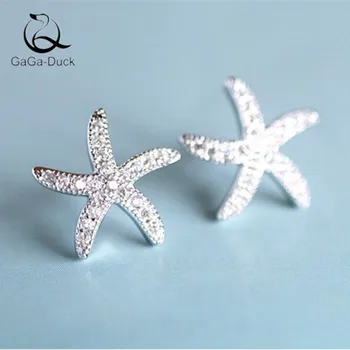 

New Fashion Anti-allergic Jewelry 925 Sterling Silver Micro-embedded Crystal Starfish Personality Star Exquisite Earrings E37