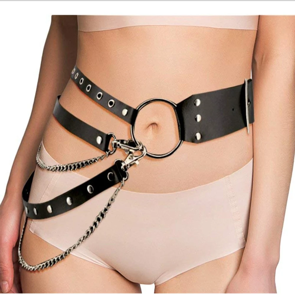 Панк Пояс Мода Регулируемый кожаный жгут для женщин вечерние аксессуары сексуальные подвязки с металлической цепочкой подвязки
