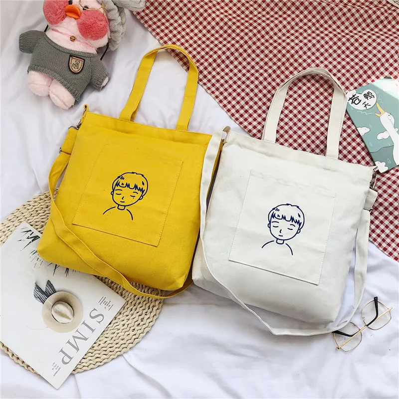 

Korean-style Simple Cartoon Single-shoulder Canvas Bag WOMEN'S Bag Literature And Art Environmentally Friendly Shopping Canvas B
