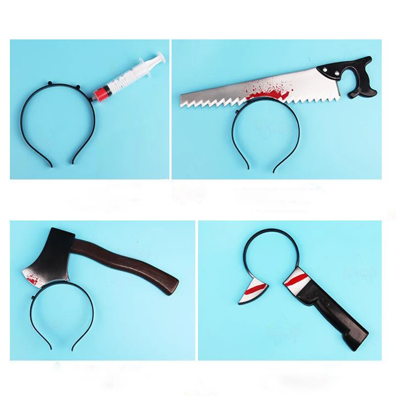 

Halloween head Zombie Horror Prop Scissors Axe Saw Cosplay Headband Magic Props Holidaytricks Prank Joke Toys brinquedos