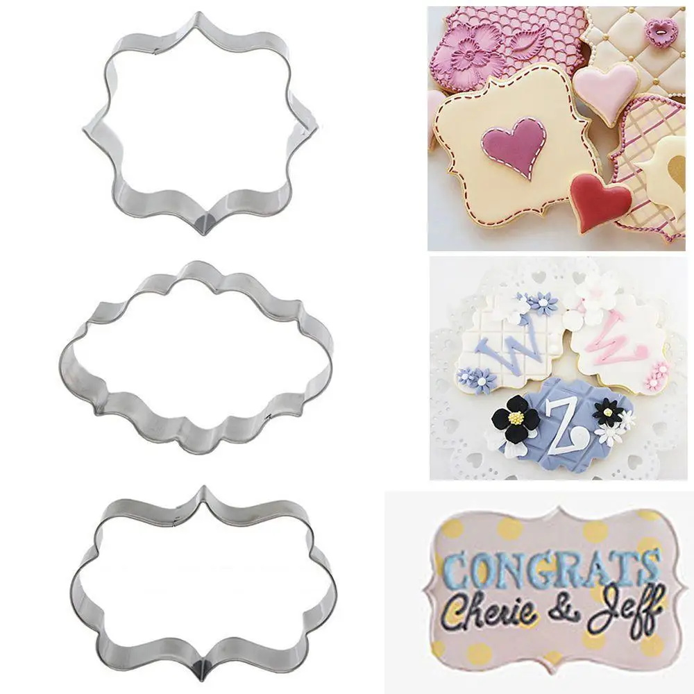 3PCS Stainless Steel Frame Biscuit Cookie Cutter Fondant Cake Mold Mould Set 