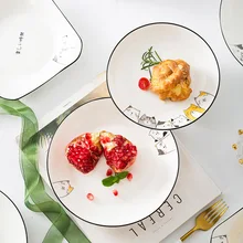 

Ceramic plate cartoon cat plate Western food plate Nordic ins large plate Jingdezhen household tableware set