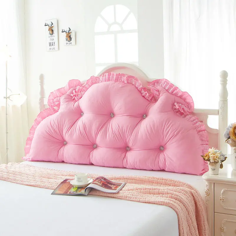 

Solid Color Princess Backrest Pillow Removable Waist Support Seat Cushion for Sofa Lace Edge Bedside Pillow for Living Room
