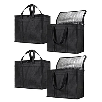 

4 Pack Grocery Bags Reusable Thermal Cooler Tote Leakproof with Zipper Keeps Food Hot or Cold Great for Food Delivery