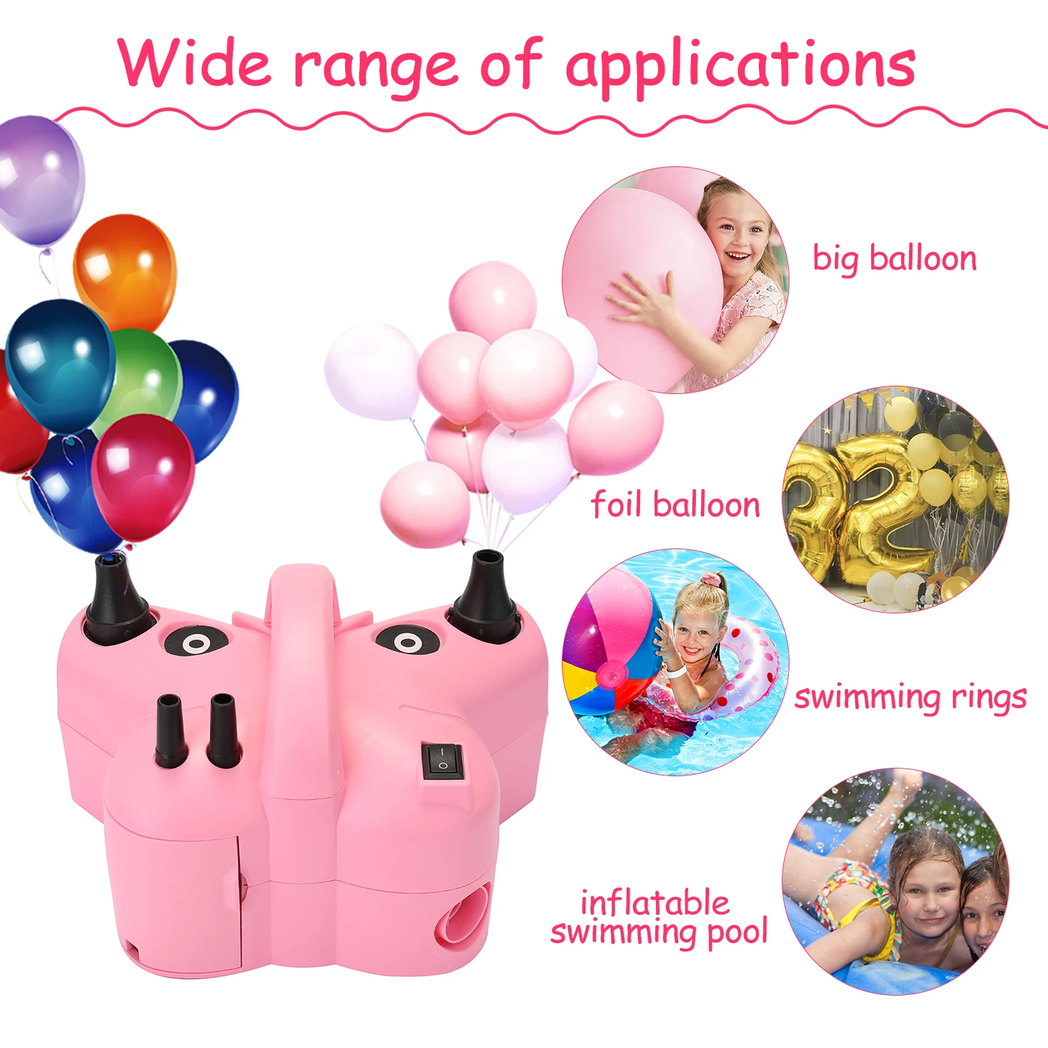 KKMOON Electric Air Pump Electric Balloon Pump High Power Two Nozzle Inflator Pump Suction Pump Fast Portable Inflatable Tool