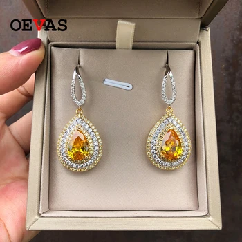 

OEVAS Full Zircon Drop Earrings Sparkling AAA Cubic Zirconia Women Wedding Engagement party jewelry Dangle Earring Girls Gifts