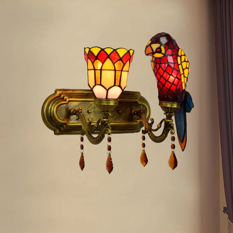 Art Deco Tiffany Parrot Designer Lustre Chandelier Lighting Suspension Luminaire Lampen For Dinning Room