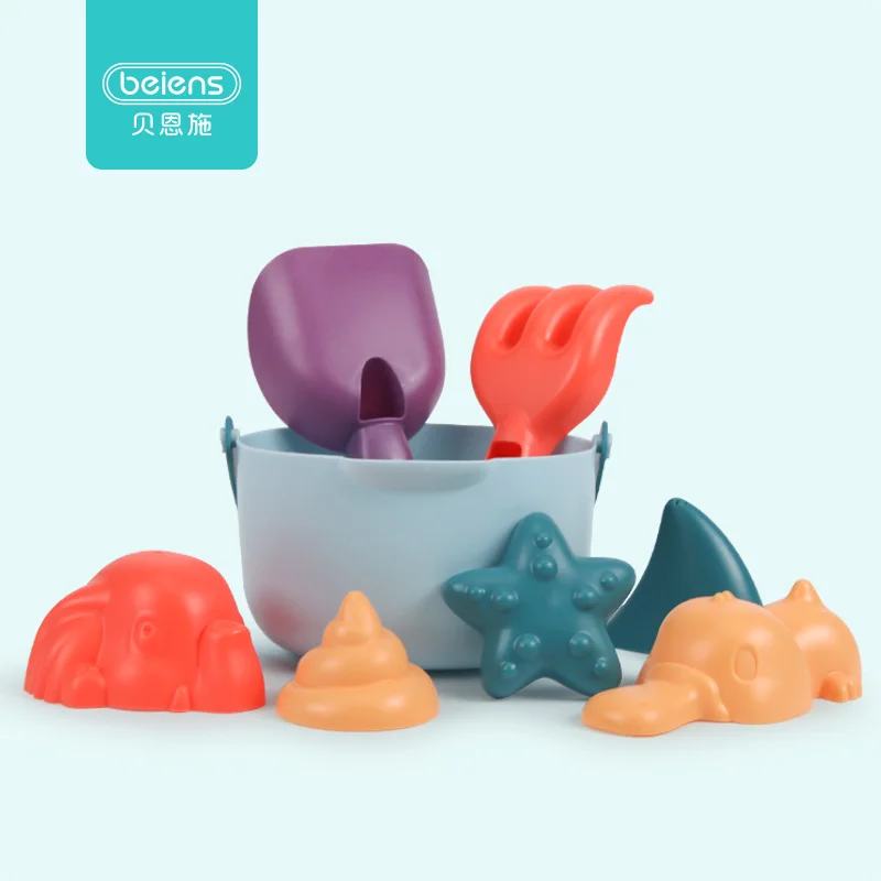 New  Beiens Beach Toys for Kids 8-14pcs Sand Toys for Children Soft Silicone Beach Bucket Playset for Ba