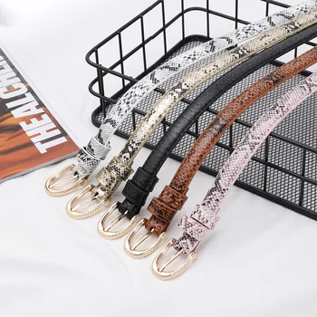 

New Snake Skin Print Belts For Women Gold Square Pin Buckle Waistband PU Leather Belt Pants Dress Waist Belts for Women