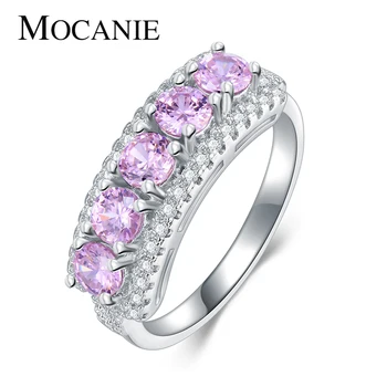 

Mocanie Luxury Big Pink Crystal Charm Ring for Women 925 Sterling Silver Shining Zirconia Bending Rectangle Ring Jewelry Gift