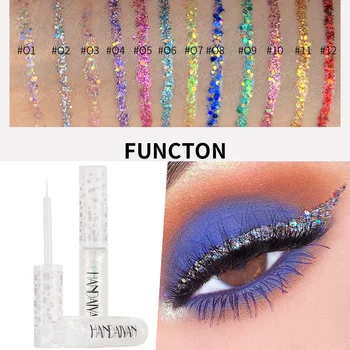 

12 Colors Long Lasting Sparkle Liquid Eyeliner Sweat-Proof Glitter Eyeliner Waterproof Eyeliners No Blooming For Makeup Parties