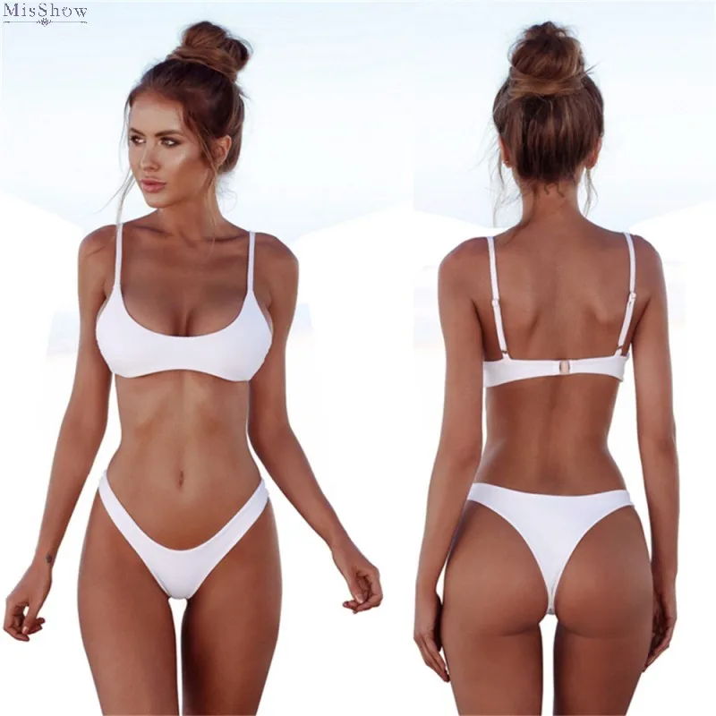 

White Red Padded Bandeau Thong Bikini Set xl xxl 2020 Women Swimwear Swimsuit Push Up Swimming Bathing Suit Beachwear 2019