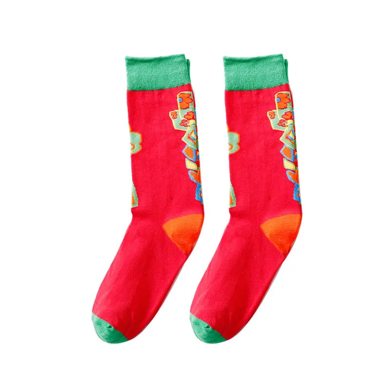 Новые цветные яркие носки забавные европейские Ulzzang креативные хлопковые носки-трубы носки с рисунками ярких цветов для влюбленных EUR36-42 364 - Цвет: 05