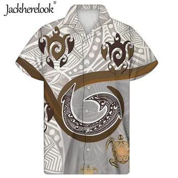 Jackherelook-Camiseta de manga corta Vintage para Hombre, camisa holgada informal de manga corta con estampado de animales y Tortuga Tribal Polinesia cubana para Hombre