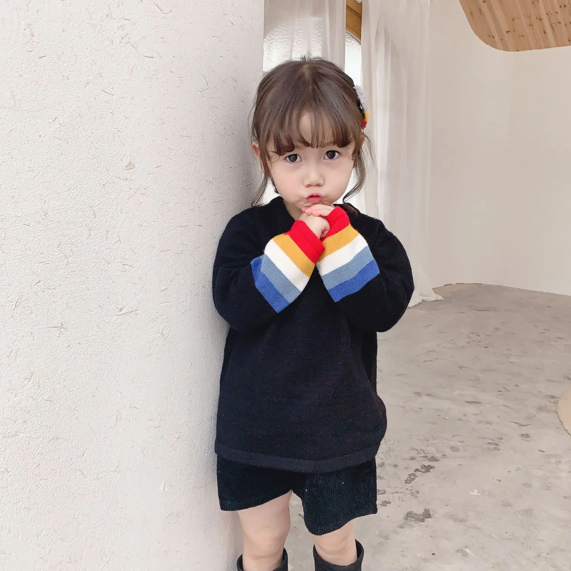 

Baby Sweaters Pullovers Fashion Rainbow Sleeve Knitted Coat Kids Girls Boys Knitwear Tops Children Autumn Winter Clothes