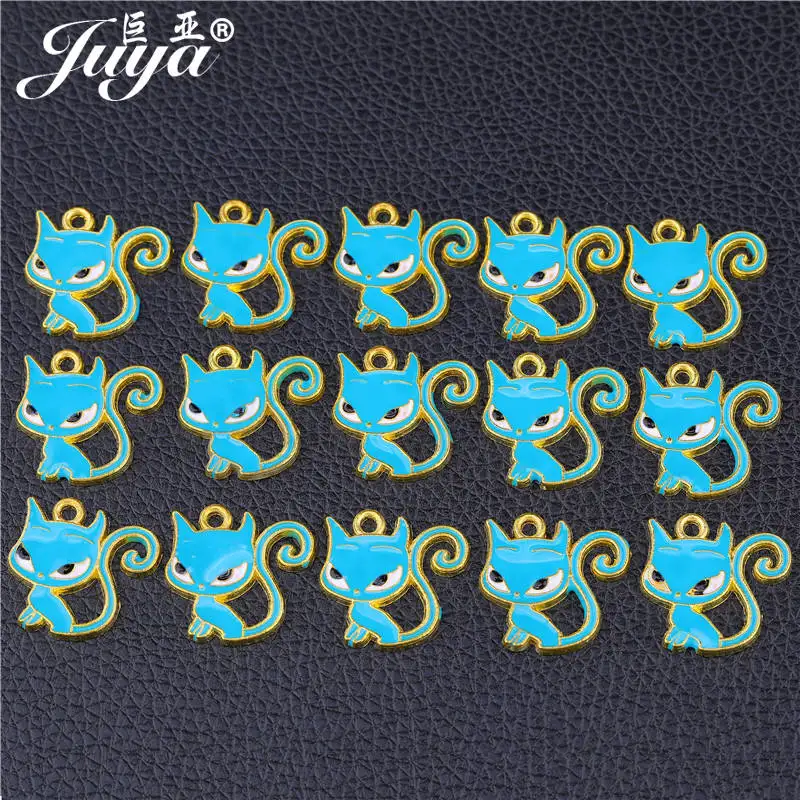 JUYA 15 шт./лот DIY ювелирных изделий эмаль маленькая кошка подвески в виде животных шнур кожаный аксессуары - Окраска металла: As picture