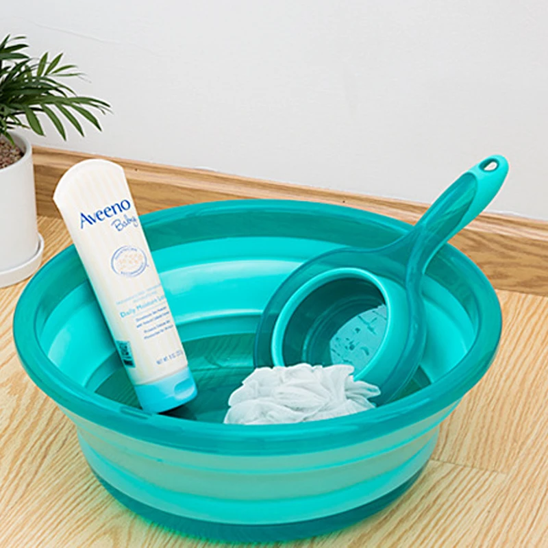 Portable Folding Water Scoop Wash Basin Telescopic Bucket Plastic