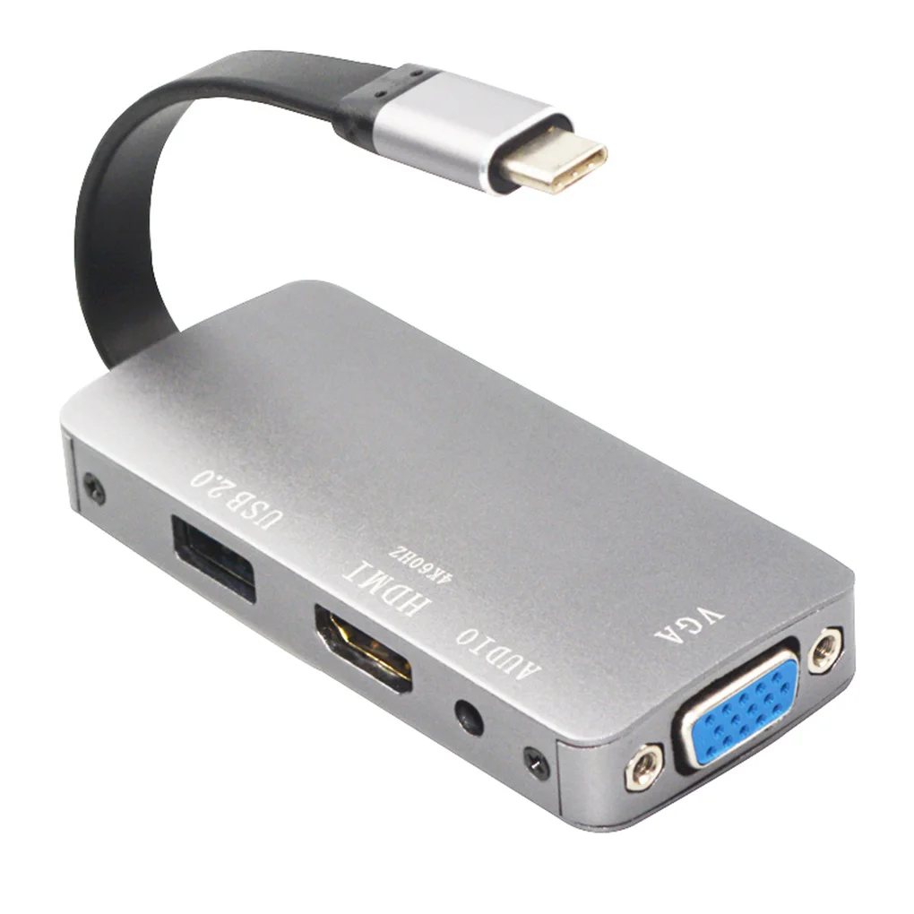 

4 in 1 Type-C Hub Type-C to VGA 1080P HD USB2.0 Aduio Adapter Mobile Phone Converter