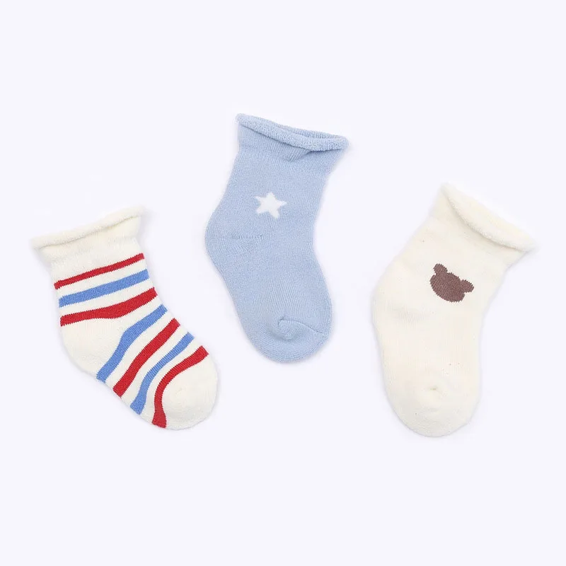 3 пар/уп. носки для новорожденных зимние плотные носки для новорожденных девочек и мальчиков хлопковые детские носки для маленьких детей - Цвет: blue star
