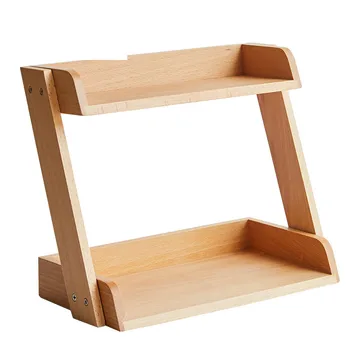 

Japanese Office Desktop Receive Wooden Double Sundry Finishing Shelf Simple Small On The Desk