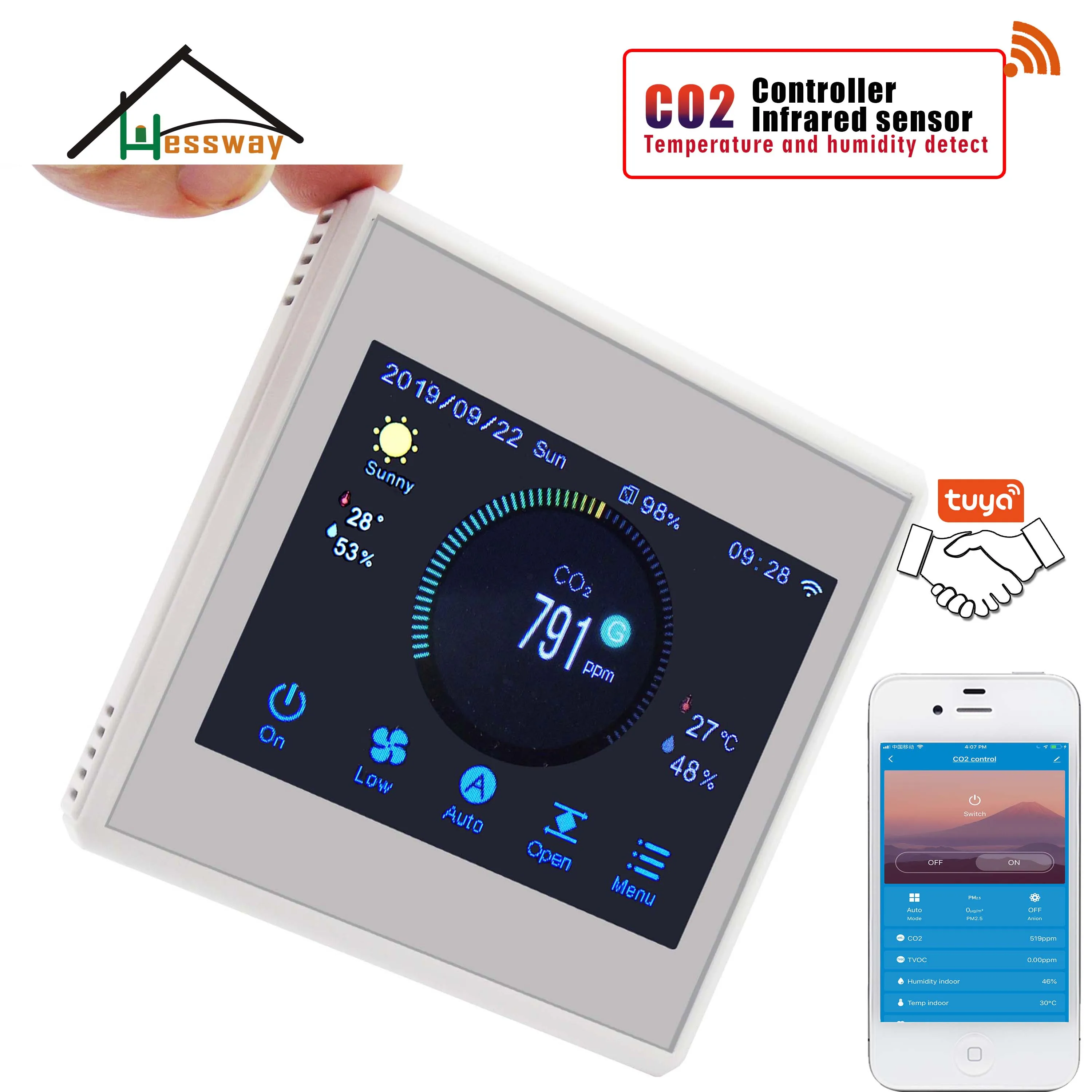US $135.30 HESSWAY TUYA APP RS485amp MODBUS infrared gas analyzer co2 sensor detector for Air System Controller