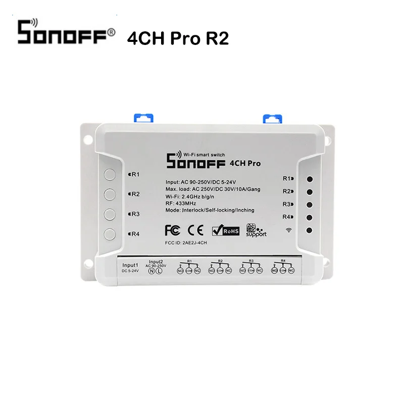 Sonoff 4CH Pro R2 433 МГц 4 канала RF беспроводной дистанционный Wifi умный переключатель инчинг интерлок реле Alexa Google Home