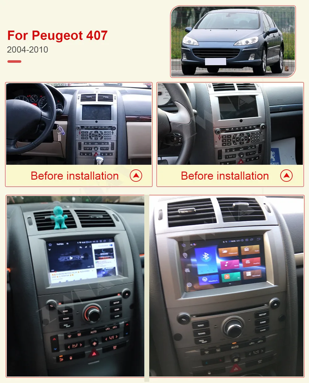 Carplay For 2004 2005 2006 2007 2008 2009 2010 Peugeot 407 Android Stereo Multimedia Player GPS Audio Radio Recorder Head Unit