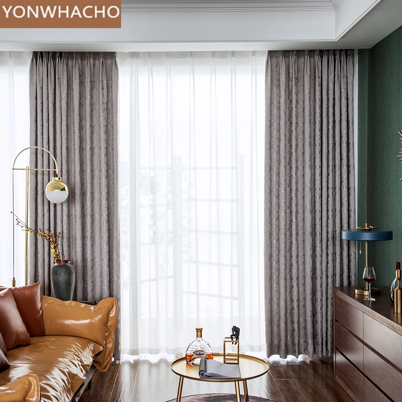 Пользовательские шторы простые современные гостиная свет Роскошные высокого класса американский серый ткань затемненные занавески тюлевые занавески B508