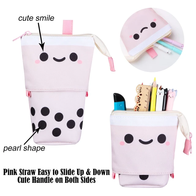 Adorable EXPANDABLE Boba Pencil Case - Pink School Supplies Pen Case BEST  PRICE