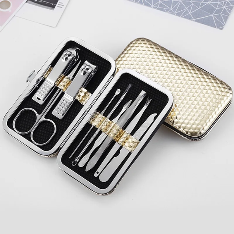 9 шт./компл. новые ножницы костюм черные наборы из нержавеющей стали кусачки для педикюра кусачки для ногтей с сумкой маникюрный набор Прямая