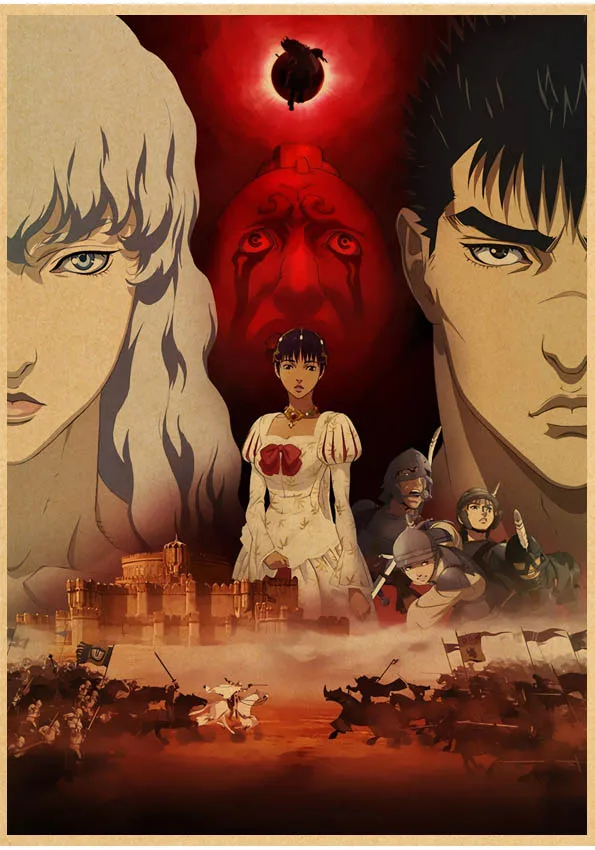 Clássico anime berserk cartaz retro kraft papel espadachim posters e  impressões adesivo de parede decoração da sua casa sala estar bar arte  pintura - AliExpress