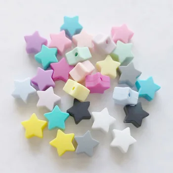

100pcs Silicone Star Beads 14mm BPA Free Baby Teething Beads Chewable Silicone Teethers DIY Infants Nursing Nipple Chain Tools