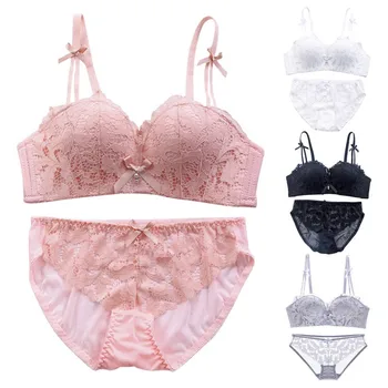 

Women Bras B C cup Lingerie set Sexy Lingerie Lace Embroidery Bra Brief Sets Lolita Style Bowknot Bras Underwear Lady