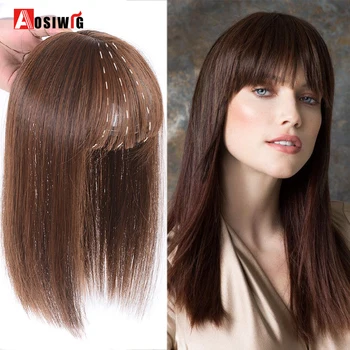 Pezzo di capelli lungo dritto con frangia Clip invisibile senza cuciture Parrucchino sopra la testa Copertura invisibile del blocco di ricambio Capelli bianchi
