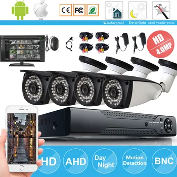 

4CH Security AHD DVR CCTV System 4MP Outdoor Indoor Waterproof Surveillance Motion Detection Bullet Camera System 2560x1440