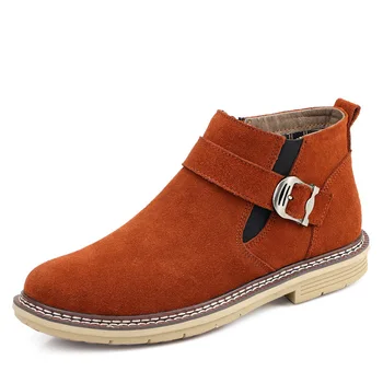 

Winter Men's Boots Fur Warm Genuine Leather Men's Cotton Shoes Ankle Boots Fashion Brand Buckle Snow Boots British Work Shoes